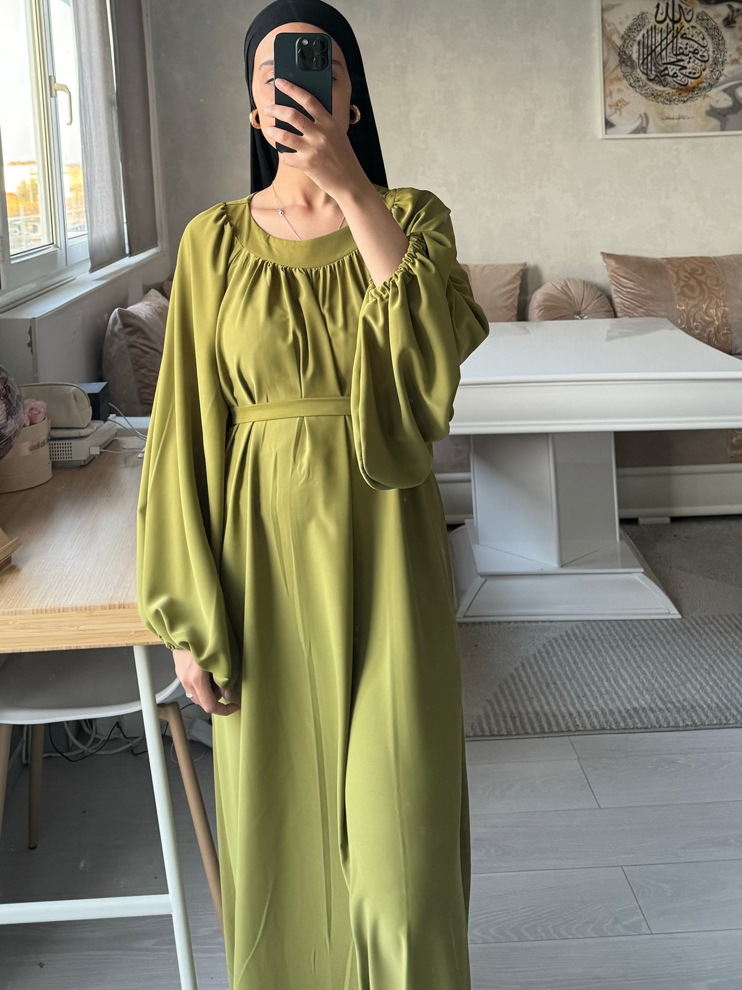 Abaya ballon vert olive